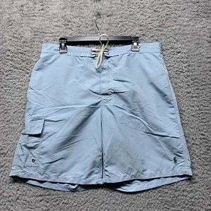 Polo Ralph Lauren Shorts Mens 34 Blue Board Shorts Green Pony Pockets Drawstring - Picture 1 of 8