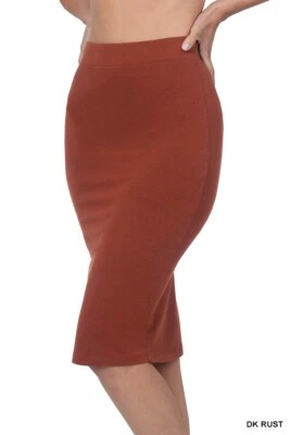 Womens Pencil Skirt Cotton Stretch Elastic Waist High Waisted Knee Length Office - Image 1 of 3