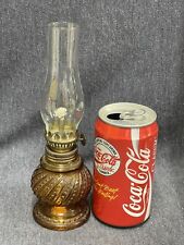 Antique Small 8 1/2” Oil Lamp Amber Beaded Swirl Clear Chimney