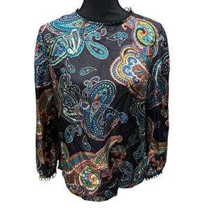 J.Crew 100% Silk Women’s Size 6 Twill Top In Bold Paisley Print Black NWT - Picture 1 of 13