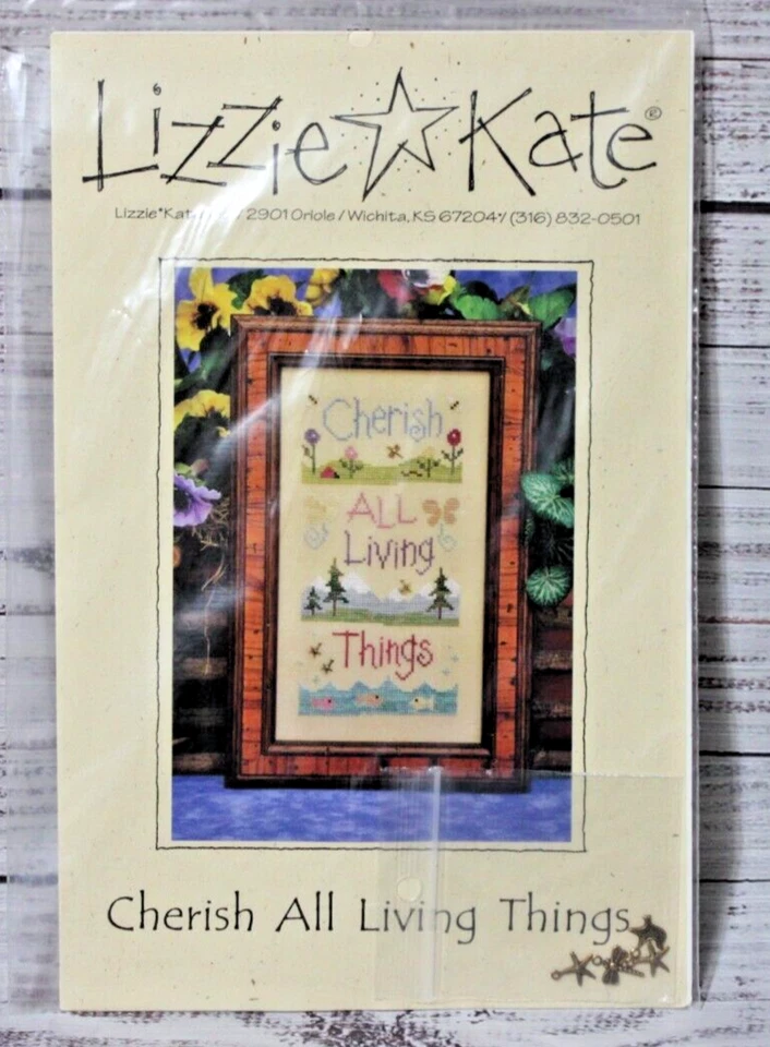 CHERISH ALL LIVING THINGS cross stitch chart WITH CHARMS Lizzie Kate - Image 1 of 2