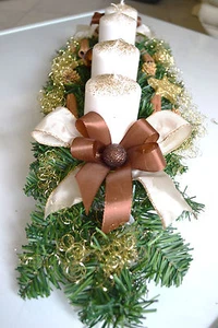 escl. Ghirlanda dell'Avvento Marrone Crema 60 cm Artificiale Natale Avvento Composizione - Foto 1 di 5