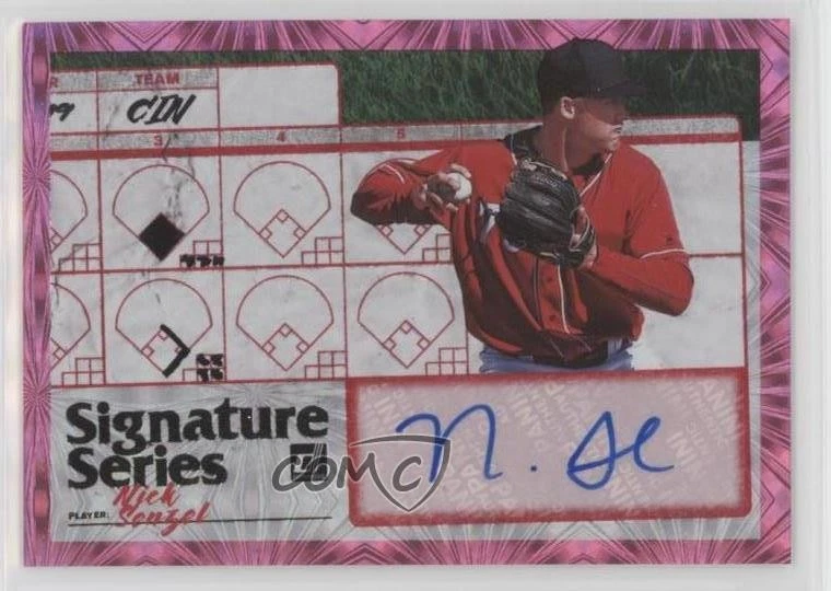 2019 Panini Donruss Signature Series Pink Firework Nick Senzel Rookie Auto RC - Image 1 of 2