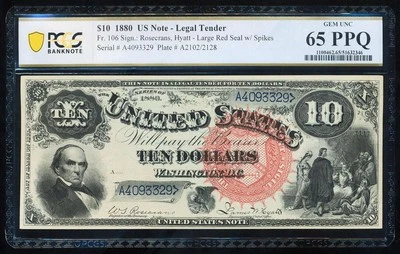 FR.106 1880 $10 CURSO LEGAL PCGS65 PPQ GEMA SIN CIRCULAR Foto 1 de 2