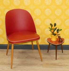 50er Jahre Cocktailstuhl ROT/weiß Holz rockabilly Klassiker Stuhl Cocktailsessel - Bild 1 von 11