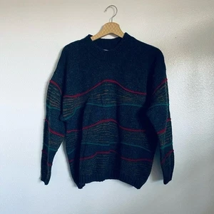 Benetton Wolle Herren dunkel gestreift Rundhals Pullover Made in Italy - Bild 1 von 11