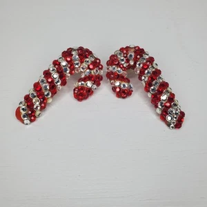 Richard Kerr Rhinestone Candy Cane Earrings Vintage Christmas Holiday Beautiful - Picture 1 of 13