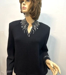 PRECIOSA CHAQUETA DE NOCHE ST JOHN NEGRA CON CRISTALES CREMALLERA FRONTAL NUEVA SIN ETIQUETAS TALLA 16 - Imagen 1 de 8