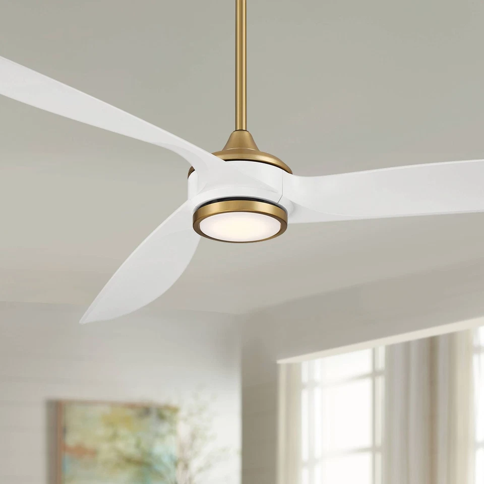 60" Casa Vieja La Jolla Surf Soft Brass LED Ceiling Fan with Remote - Image 1 of 4