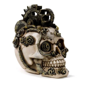 Steampunk Style Skull Ornament with Cogs and Springs - Brand New & Boxed - Picture 1 of 4
