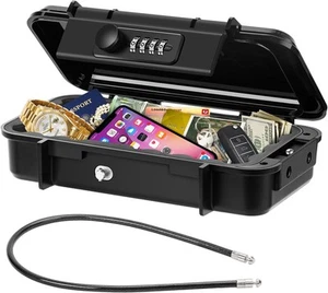 Portable Safe Box, Waterproof Anti-Theft Beach Travel Box Black - Picture 1 of 7