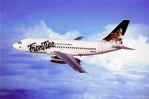 Postcard Airline Frontier Airlines fleet B737-200 Jet N207AU #204 Coyote AP1. - Picture 1 of 2