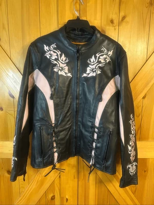 Milwaukee Leather Black Pink Leather Motorcycle Jacket READ Size Large (5998) - Image 1 of 4