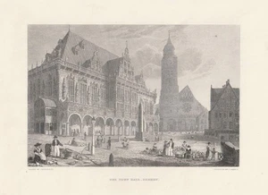 c1870 Town Hall Bremen * Bremer Rathaus Marktplatz Stahlstich-Ansicht - Imagen 1 de 1
