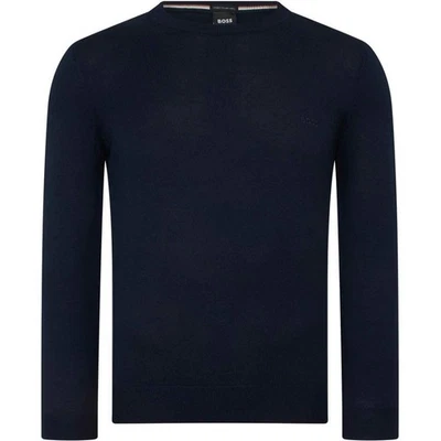 Hugo Boss Men's Jumper Botto Knit Wool Crew Neck Logo Branded Top in Dark Blue - Image 1 of 4