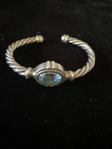 Bracciale in argento sterling 925 con zirconi blu design ritorto grosso 7" - Foto 1 di 8