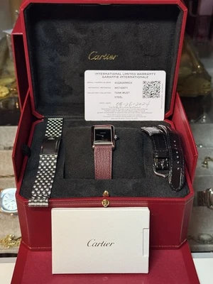 Cartier Tank Must Watch WSTA0071 Swiss Quartz Black Dial Leather 22mm Full Kit - Image 1 of 4