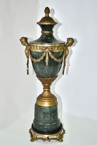 Vintage 20. CA Deko Französische Trophäe Urne Grün Patina Messing Vergoldet Frauenbüste - Bild 1 von 9