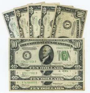 FR#2004 $10 1934A (8) Eight Federal Reserve Notes Different Districts DC-6102 - Picture 1 of 2