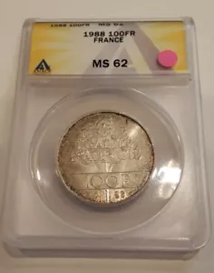 1988 FRANCE 100FR ANACS MS62 SILVER - Picture 1 of 2