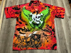 Dragonfly Shirt, Men's Size Large, Red Black Green, Button Up, Skull - Picture 1 of 10