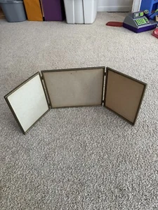 Vintage Tri Fold Picture Frame Metal Fits 8 x 10 No Glass Msrmnts in Pics - Picture 1 of 13