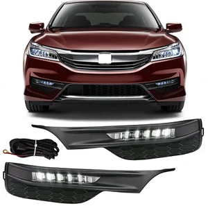Fit 2016 2017 Honda Accord  Front Bumper LED DRL Fog Lights Lamps w/Cover Wiring - Picture 1 of 23