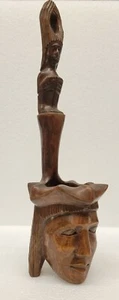 Vintage Indonesian Hand Carved Wood Tribal Figural Water Dipper Ladle 12.5 inch - Picture 1 of 12