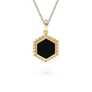 Colgante Hexagonal De Ónix Negro En Plata De Ley Baño De Oro - Imagen 1 de 1