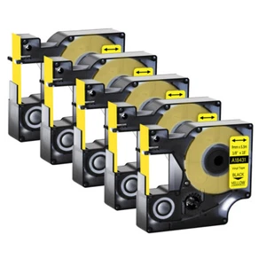 5PK 3/8" Black on Yellow Industrial Vinyl Tape Label 18431 For DYMO Rhino 4200 - Picture 1 of 12