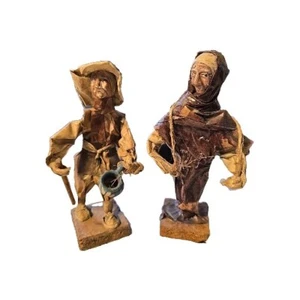 (2) Mexican Folk Art Paper Mache Figurines Old Man And Woman 6” Vintage Retro - Picture 1 of 5