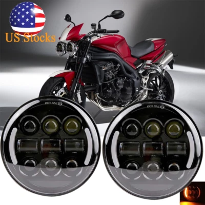 适用于 Triumph Speed/Street Triple Thunderbird Rocket3 2X 黑色 5.75 英寸 LED 车头灯 — 第 1/4 张图片