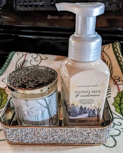Bath & Body Works Sparkling Mirror Tray,Foam Soap & Snowflake Cashmere Candle  - Picture 1 of 9