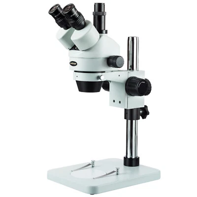 AmScope 7X-45X Zoom Trinocular Stereo Microscope with Table Pillar Stand - Image 1 of 4