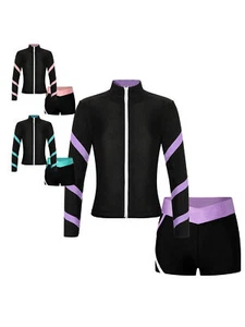 Kids Girls Activewear Set Gym Sport Outfit Athletic Sportsuit Training Stripe - Picture 1 of 42