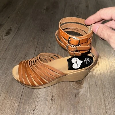 Swedish Hasbeens Leather Sandals Strappy Women's Size 8/38 Wedge Platform Shoes - Image 1 of 4