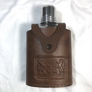 Vintage Irvinware clear 8 oz. glass flask with leather case - Picture 1 of 10