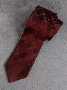 Hugo Boss 100% Seide Herren Krawatte Made In Italy Burgund • Blau Rautenmuster - Bild 1 von 5