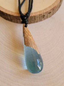 Epoxy Resin & Rambutan Wood Adjustable Necklace Drop Pendant Choker - Picture 1 of 3