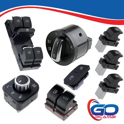 KIT 8 PEZZI CROMATO PULSANTIERA PULSANTI ALZAVETRI COMANDO FARI VW GOLF V VI - Immagine 1 di 4