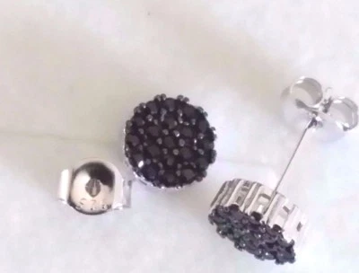 Mens 925 Silver Chunky Large Black Cubic Zirconia Stud Earrings 7mm Gift For Him - Image 1 of 4