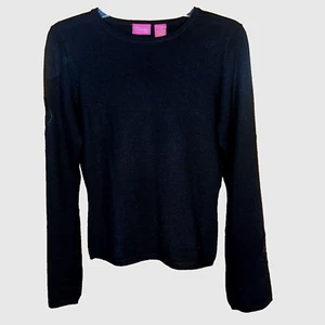 Thalia Sodi Black Wool Blend Pullover Sweater Floral Lace Inserts Gothic Chic M - Picture 1 of 7