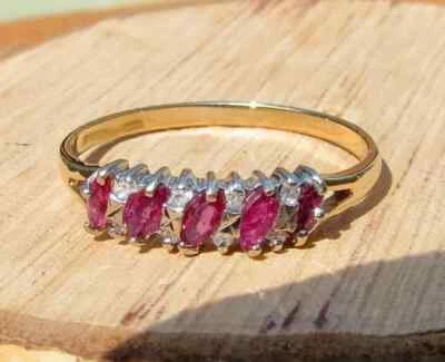 1.20CT Marquise Lab Created Ruby Diamond Women Band Ring 14K Yellow Gold Plated - Image 1 of 4