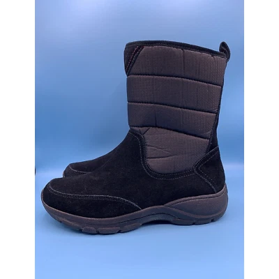 LANDS' END Black Suede All Weather Quilted Winter Boots Zip 473043 Women's Sz 8B - Image 1 of 4