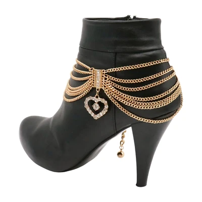 Mujer Metal Dorado Bota Occidental Cadena Pulsera Zapato Corazón Dije Amor Ondas Laterales Foto 1 de 4