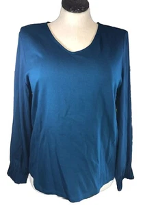 Chicos 2 NWT Striking Teal Ponte Pleated Cuff V Neck Blouse Shirt $69 🧡🧡 - Picture 1 of 12