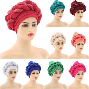 Africano Auto Gele Headtie Lentejuelas Trenza Mujeres Hijab Sombrero Musulmán Pañuelo Envolvente Gorra - Imagen 1 de 57