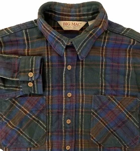 Vintage Big Mac Plaid Flannel Button Up Shirt Mens XLT 17 17.5 Made in USA Green - Picture 1 of 9