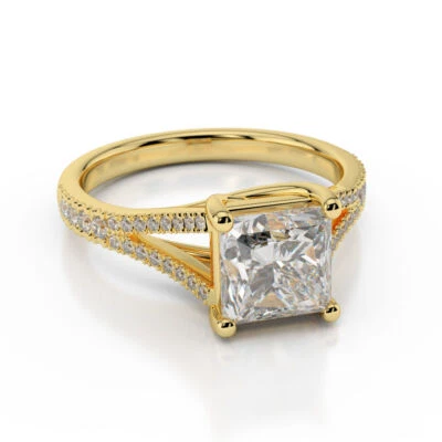 0.80 CT Elegant Princess Cut Diamond Engagement Ring 18K Yellow Gold H/SI2 - Image 1 of 4