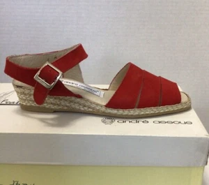Andre Assous Featherweight Porsha Red Suede Espadrille Wedge Sandals 6M - Picture 1 of 6